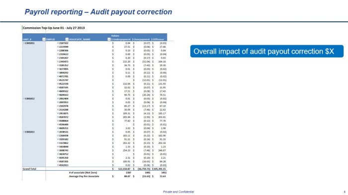 Power BI MS Excel Payroll Audit Report, automatically reconciles for payroll errors in commission payouts and tracks claw backs on returned items