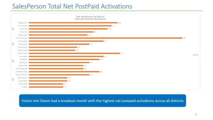 MS Excel Power BI Horizontal Bar Graph Sales coloured by District and separated by Account Summed by unit Sales