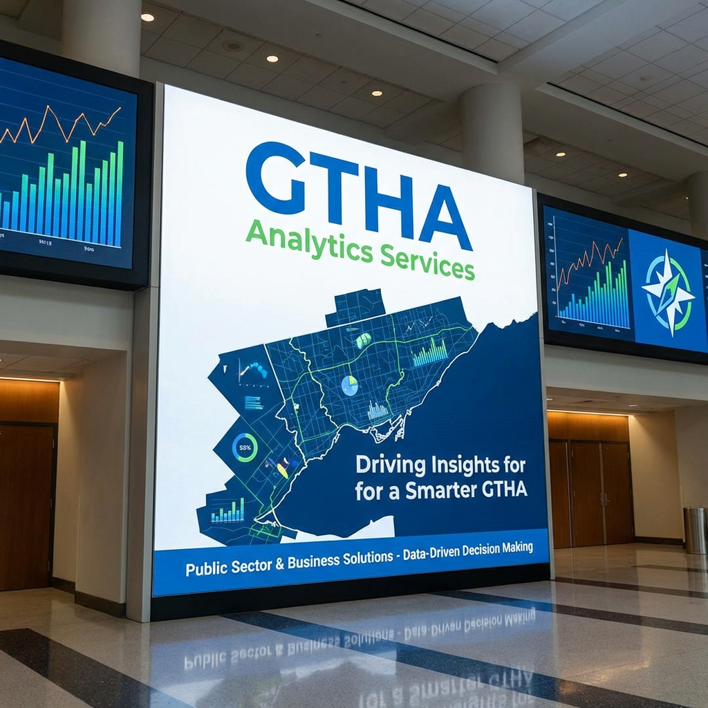 GTHA Analytics Services display: Driving Insights for a Smarter GTHA. Public Sector & Business Solutions.